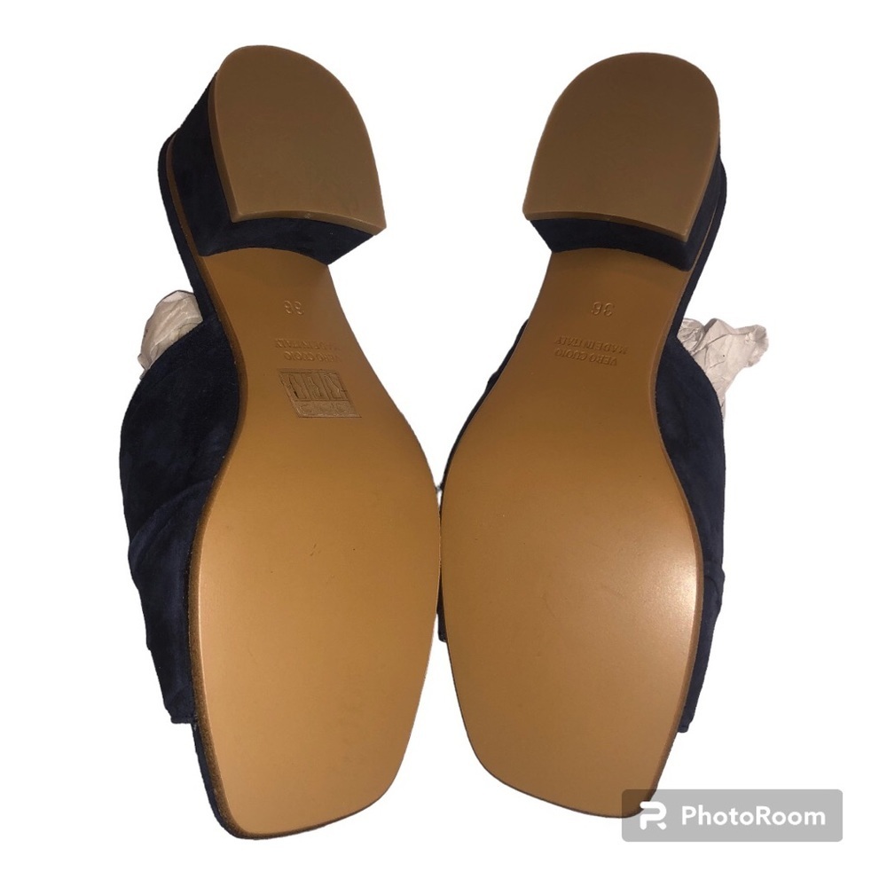 Summit White Mountain  Navy Blue Suede Leather Heeled Slides Sandals Size 6 - Picture 4 of 6